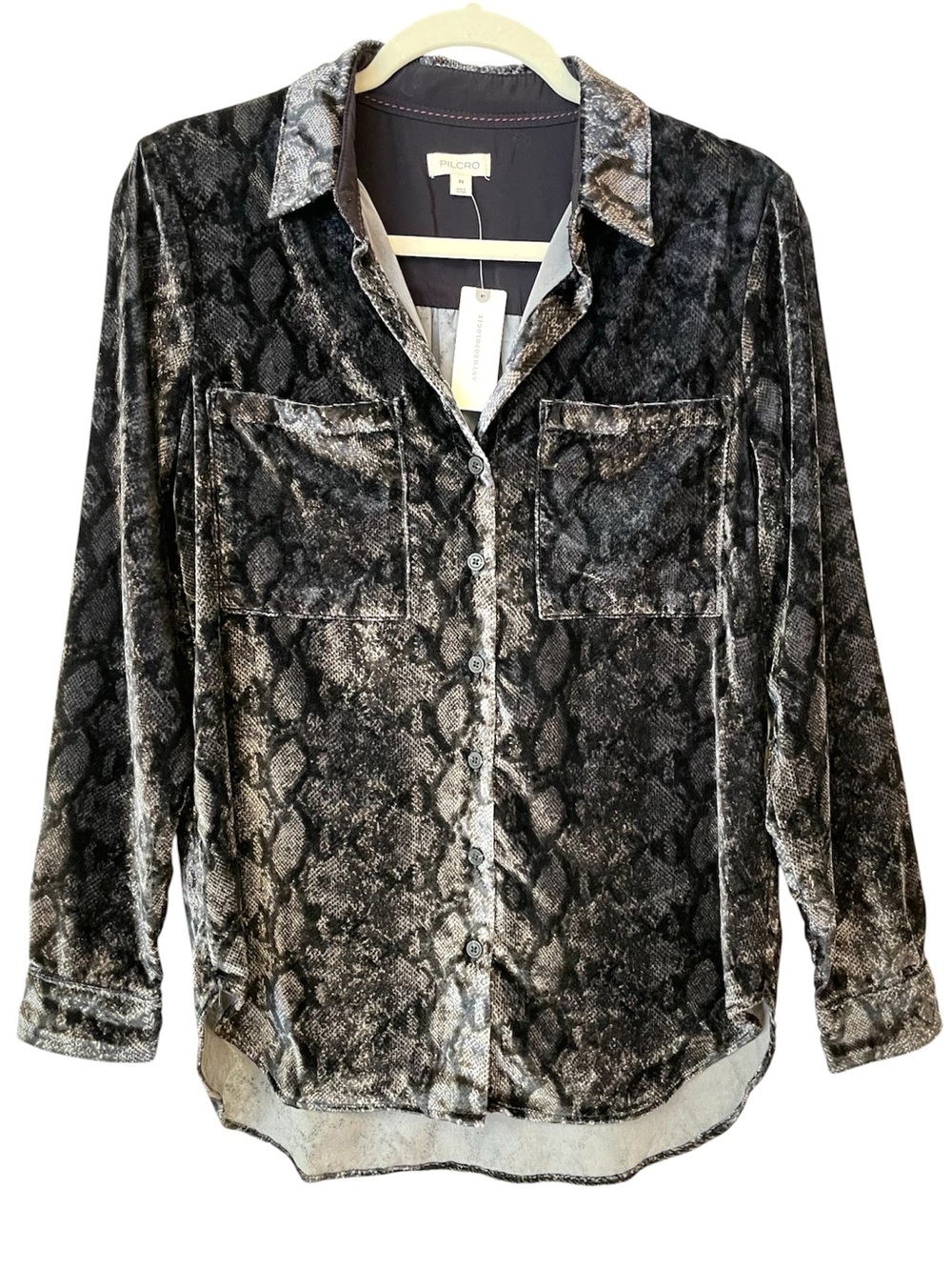 NEW Anthropologie Pilcro The Hadley Velvet Velour Shirt XS Snakeprint Relaxed